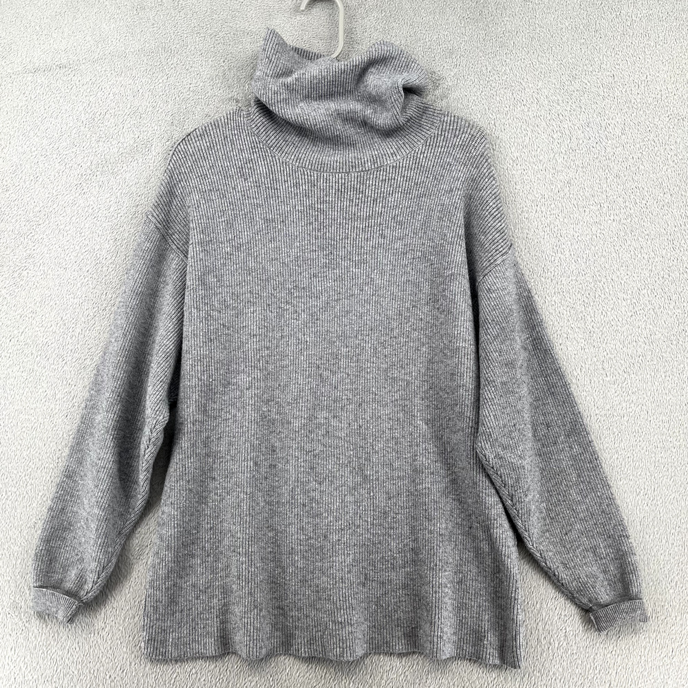 Free People Turtleneck Sweater Women XS Gray Oversize Boxy Boho Dropped Shoulder
